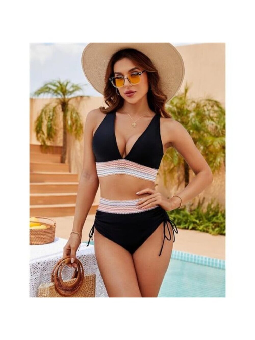 Women High Waisted Bikini Sets Tummy Control Swimsuits Color Block Two Piece
